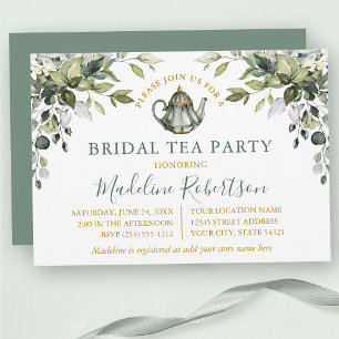 Invitation Aquarelle verte Soirée de thé nuptiale Sage vert
