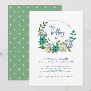 Invitation Aquarelle verte Succulents et fleurs   MARIAGE