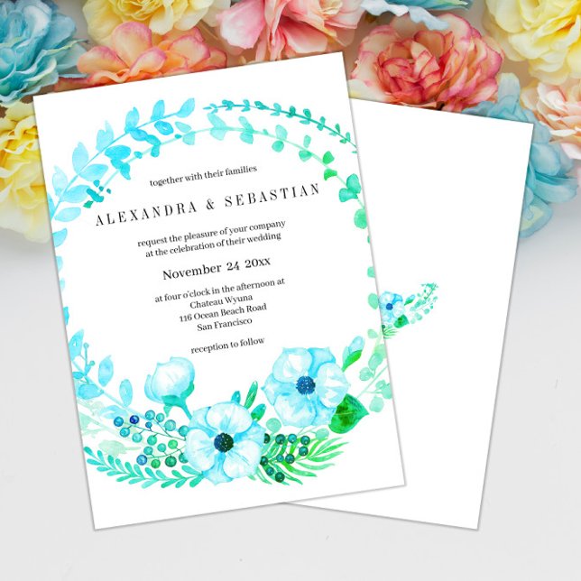 Invitation Aquarelle verte turquoise Mariage (Créateur téléchargé)