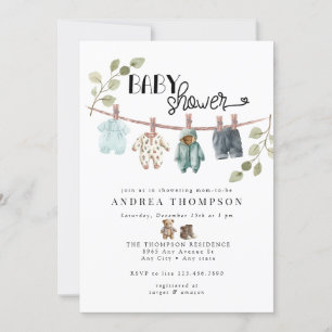 Invitation Aquarelle Vêtements bébé   Baby shower Boho Boy
