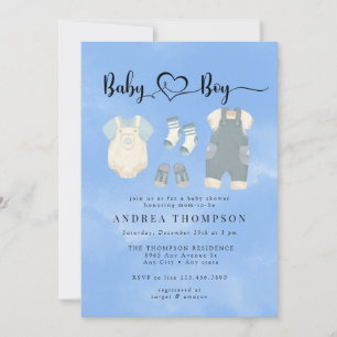 Invitation Aquarelle Vêtements bébé   Baby shower garçon