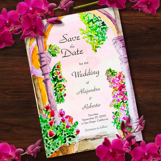 Invitation Aquarelle Vielle ville Mexique Mariage Enregistrer (Créateur téléchargé)