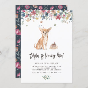 Invitation Aquarelle vintage Chihuahua Chien fête d'anniversa