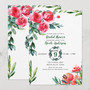 Invitation Aquarelle vintage fleurs rouges de pavot rustique