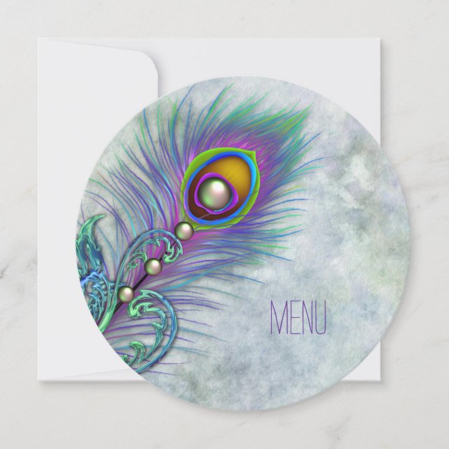 Invitation Aquarelle Vintage Peacock Mariage Menu (Devant)