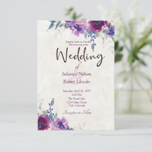 Invitation Aquarelle violet et mauve fleurs mariage invita