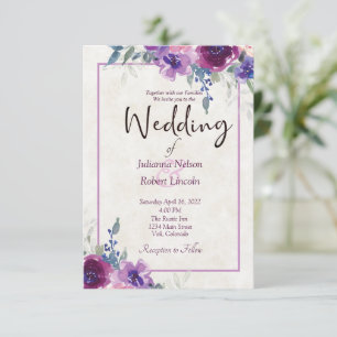 Invitation Aquarelle violet et mauve fleurs mariage invita