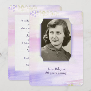Invitation aquarelle violet fête d'anniversaire cadre photo