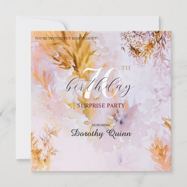 Invitation Aquarelle violet Feuilles d'automne surprise Anniv (Devant)