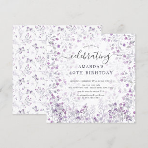 Invitation Aquarelle violet Fleurs sauvages Anniversaire Fête