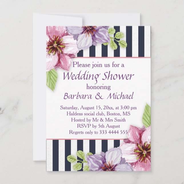 Invitation Aquarelle violet fleurs Wedding shower (Devant)
