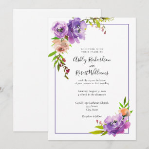 Invitation Aquarelle violet Mariage floral violet