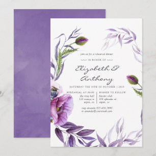 Invitation Aquarelle Violet Pavot Floral Dîner de répétition