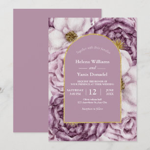 Invitation Aquarelle violet Rose & Arche or