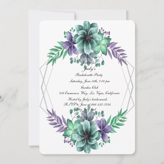 Invitation Aquarelle violet vert Floral Bachelorette Party (Devant)