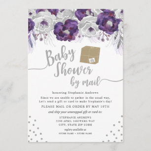 Invitation Aquarelle violette Baby shower floral par la poste