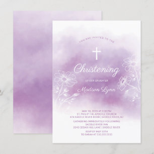 Invitation Aquarelle violette Baptême Christening