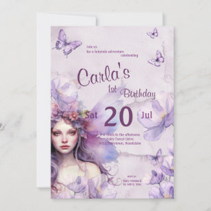 Invitation Aquarelle violette blanc Fée Anniversaire