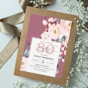 Invitation Aquarelle violette bleu floral 80e anniversaire