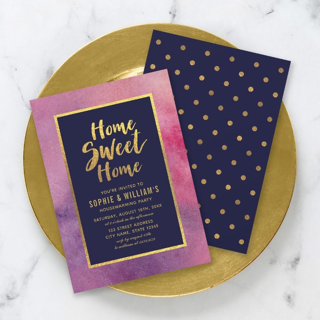 Invitation Aquarelle violette Faux Gold Houclier Party (Créateur téléchargé)