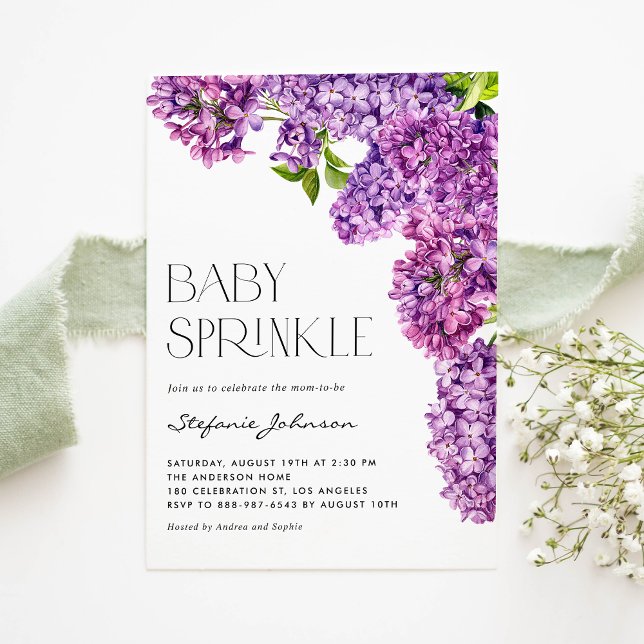 Invitation Aquarelle violette Fleurs Lilac Bébé Parsemer (Créateur téléchargé)