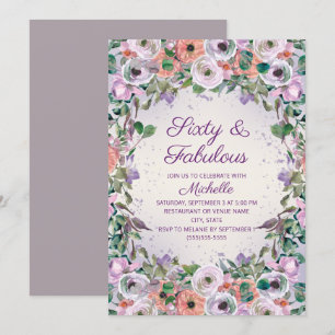 Invitation Aquarelle violette Floral 60 Fabuleux anniversaire