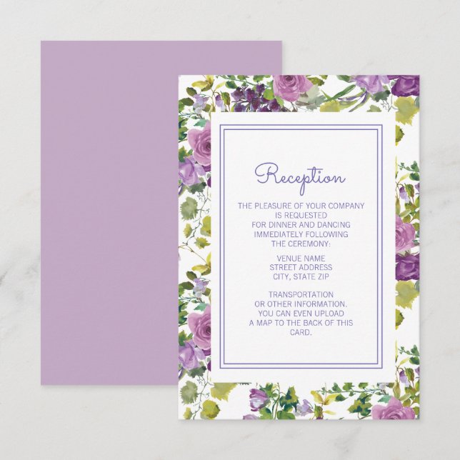 Invitation Aquarelle violette Jardin Floral Réception de mari (Devant / Derrière)