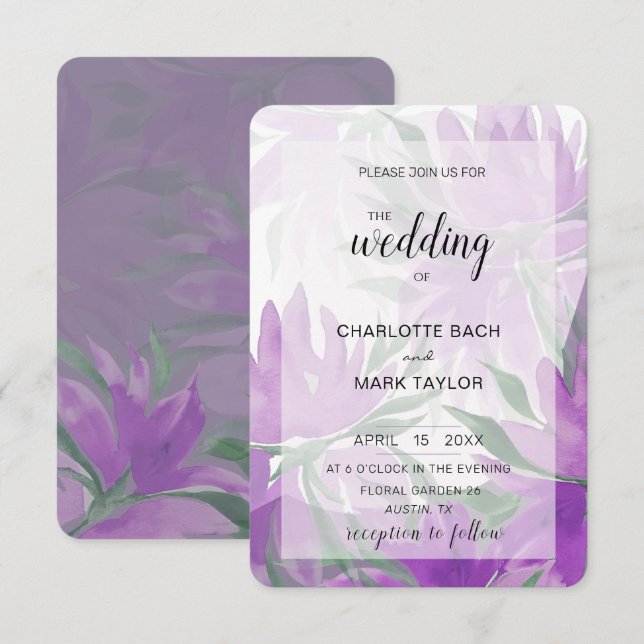 Invitation Aquarelle violette Lavander Élégante Florale (Devant / Derrière)