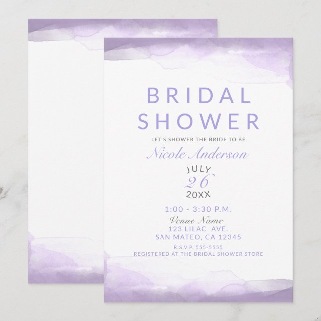Invitation Aquarelle violette Lavender Fête des mariées moder (Devant / Derrière)