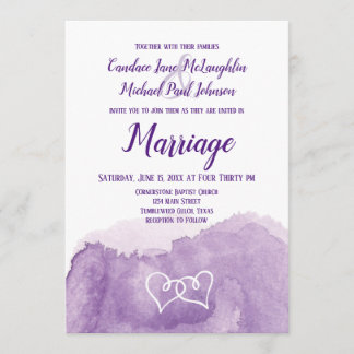 Invitation Aquarelle violette Lavender Mariage double coeur