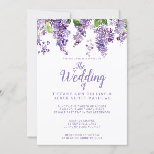Invitation Aquarelle violette Lilacs Mariage Floral