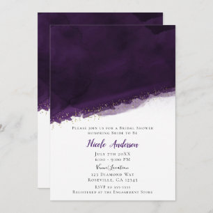 Invitation Aquarelle violette or Fête des mariées moderne chi