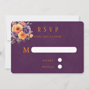Invitation Aquarelle violette orange couleur florale Mariage 