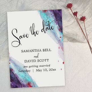 Invitation Aquarelle violette rouge Aqua moderne Enregistrer 