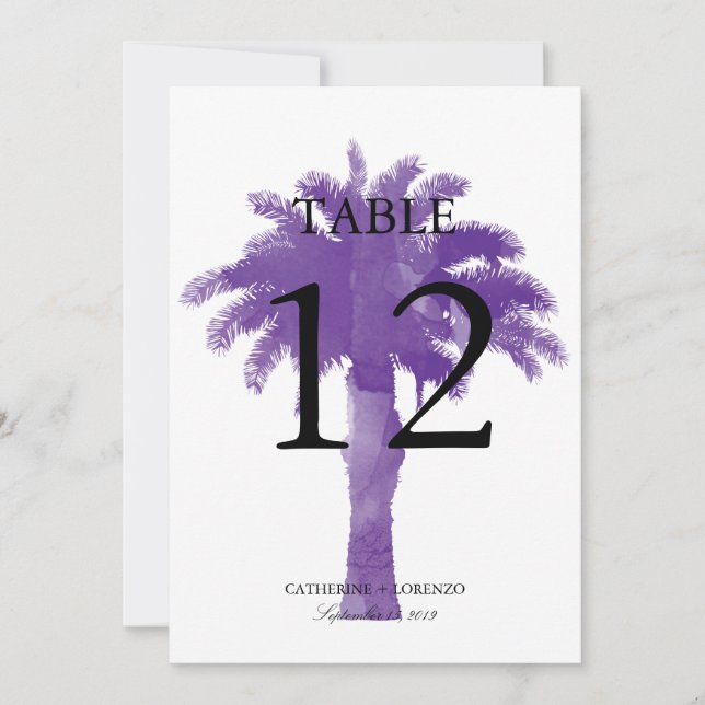 Invitation Aquarelle violette Serene Palm Tree | Numéro de ta (Devant)