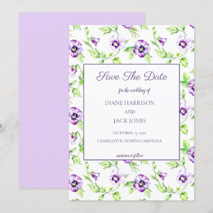 Invitation Aquarelle Violettes Violettes Sauvegarder la Date