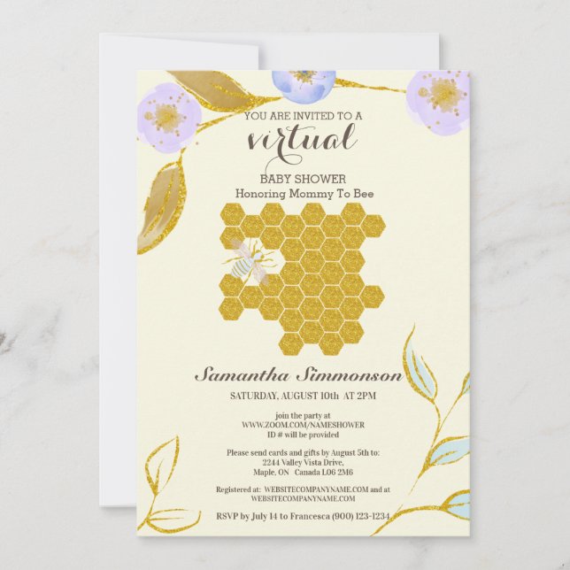 Invitation Aquarelle VIRTUELLE Mère dorée à Baby shower d'abe (Devant)