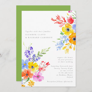 Invitation Aquarelle vive et gras Mariage floral