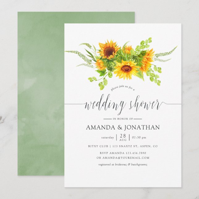Invitation Aquarelle Wedding shower de tournesols de Bohême (Devant / Derrière)