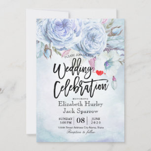 Invitation Aquarelle wedding shower Plumes florales de Bohème