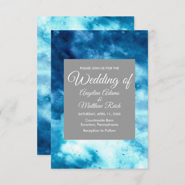 Invitation Aquarelle Whimsal Floral Blue Modern (Devant / Derrière)