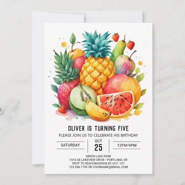 Invitation Aquarelle Whimsal Fruits juteux Anniversaire (Devant)