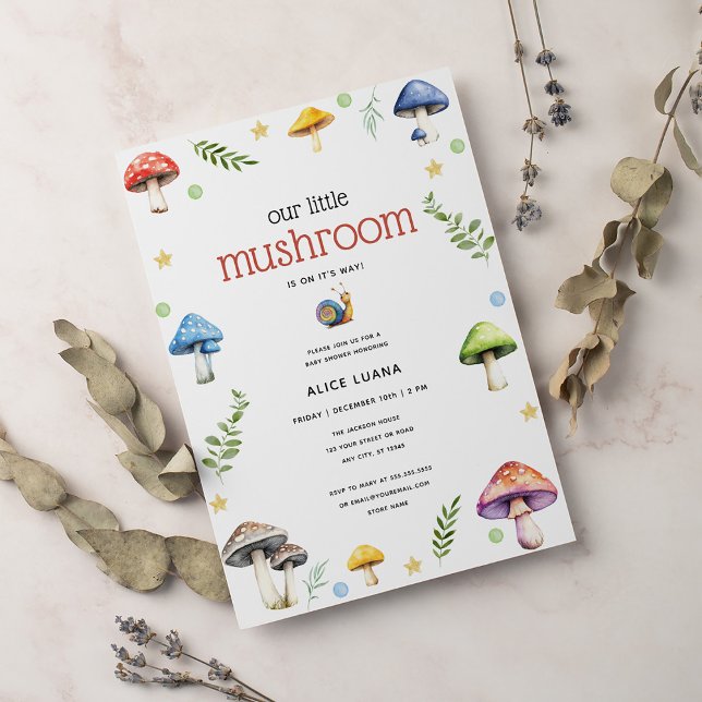 Invitation Aquarelle Whimsical Baby shower de champignon (Créateur téléchargé)