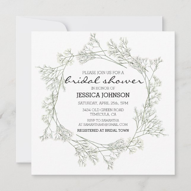 Invitation Aquarelle Whimsical Baby's Breath Wreath Bridal (Devant)