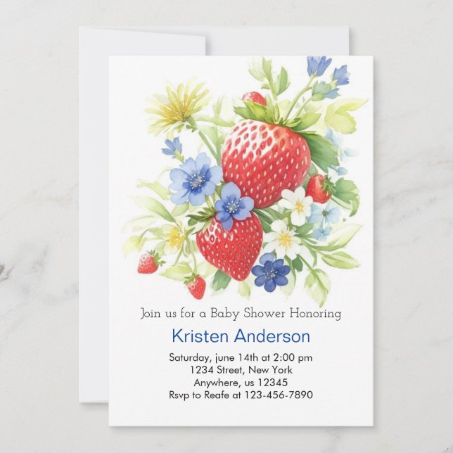 Invitation Aquarelle Whimsy Berry Fields Baby shower garçon (Devant)
