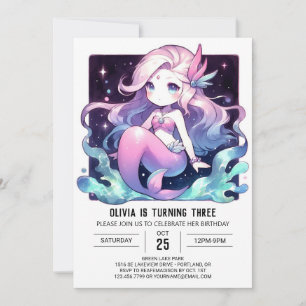 Invitation Aquarelle Whimsy Mermaid Anniversaire