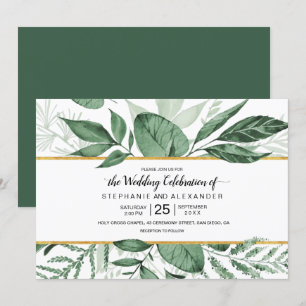 Invitation Aquarelle Wild Feuilles Hunter Mariage vert