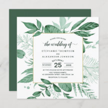 Aquarelle Wild Feuilles Hunter Mariage vert