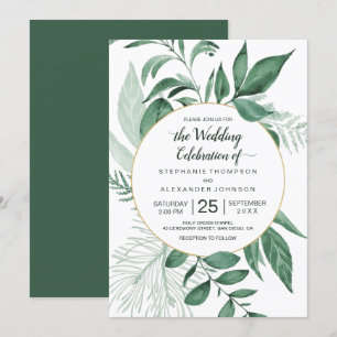 Invitation Aquarelle Wild Feuilles Hunter Mariage vert