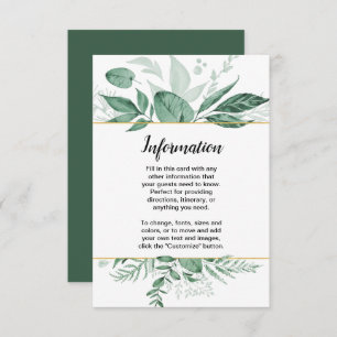 Invitation Aquarelle Wild Feuilles Hunter Mariage vert